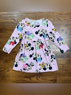 H&M Girls Pink Disney Mickey, Minnie Mouse, Daisy, Character Print Dress 3/4T